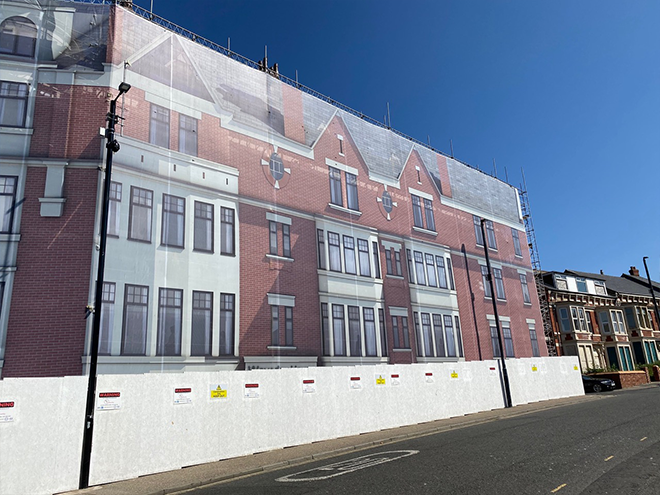 Printed mesh banner building construction facade or cover