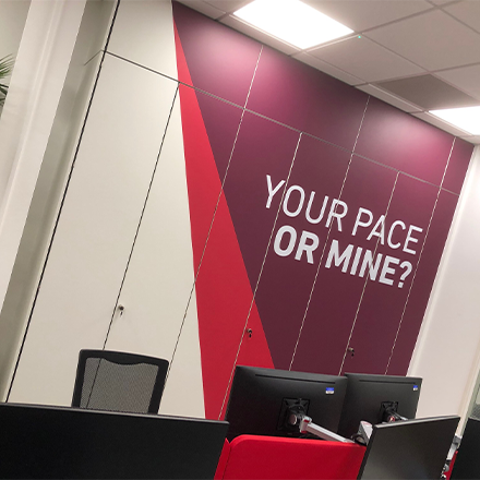 Branded Office graphics using white self-adhesive vinyl