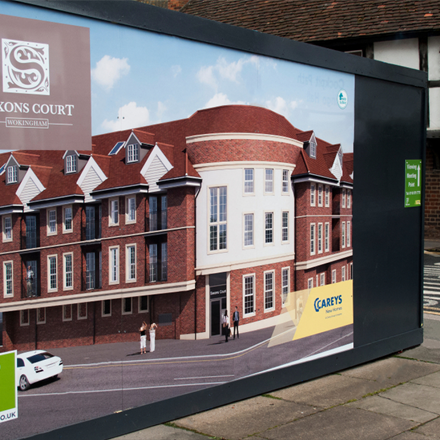 Close up of hoarding board graphics for construction site