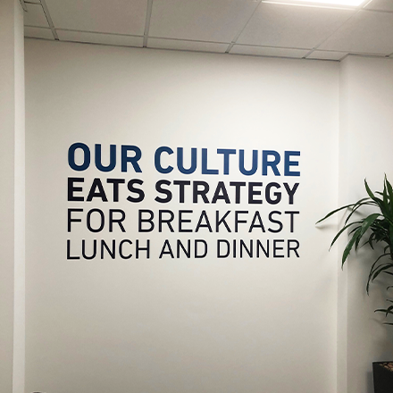 Wall graphics using contour and weed vinyl lettering