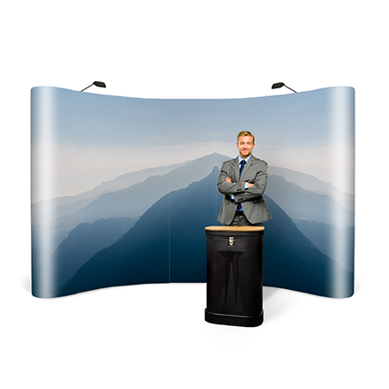 Curved 5x3 Pop Up Stand Image Showing Scale