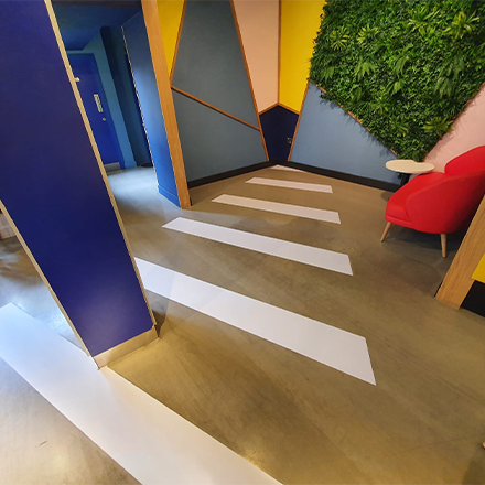Vinly floor graphics installation for restaurant