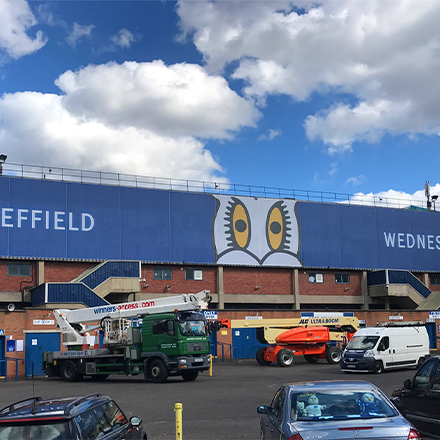 Building wrap installation at Sheffield Wednesday FC
