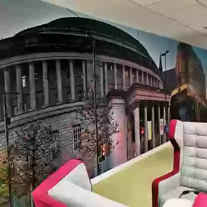 Vinyl Wall graphic of building printed in indoor office location